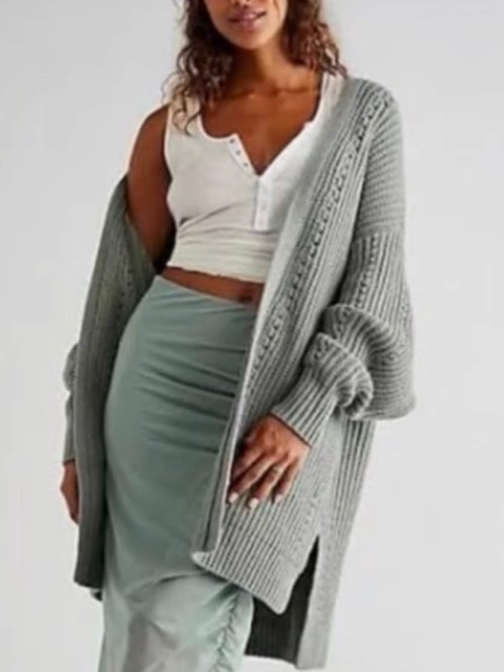 Free People Nightingale Cardi in Muted Sage Green